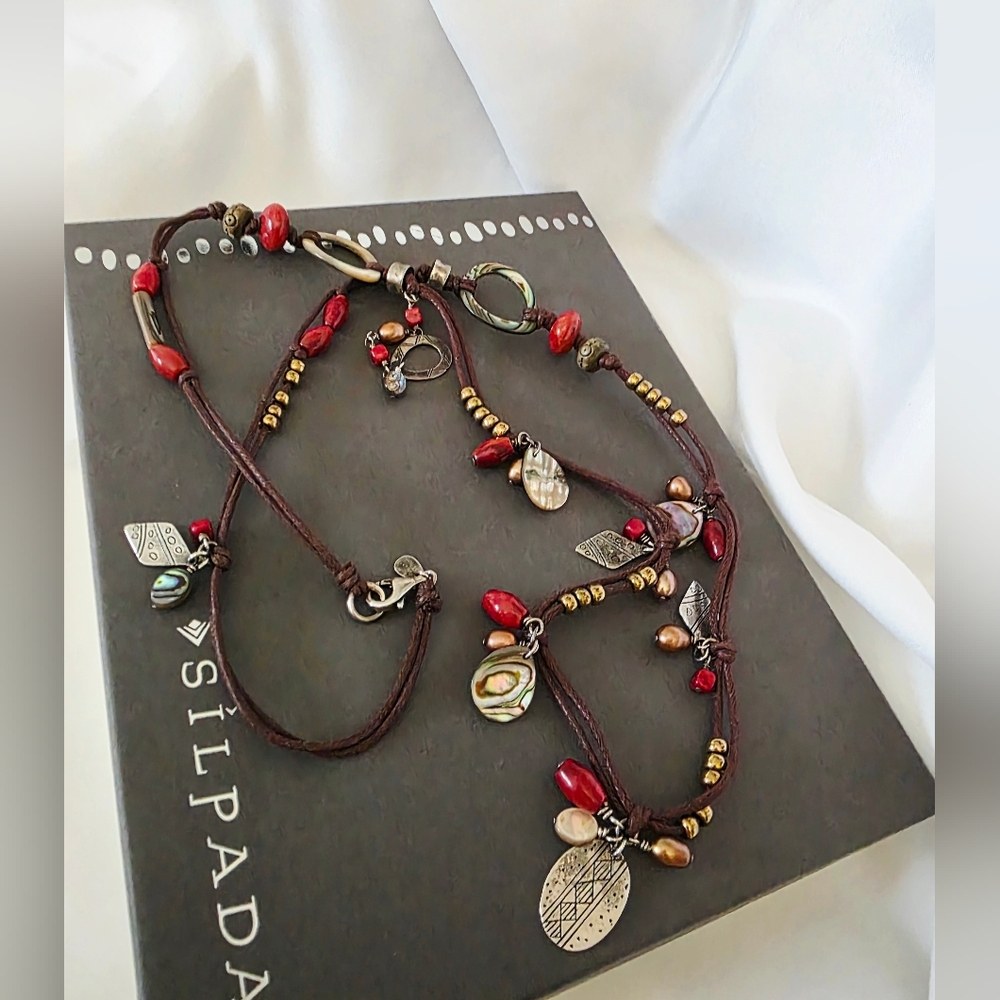 SILPADA  Coral Wood Shell Pearl Sterling Silver Necklace N2116